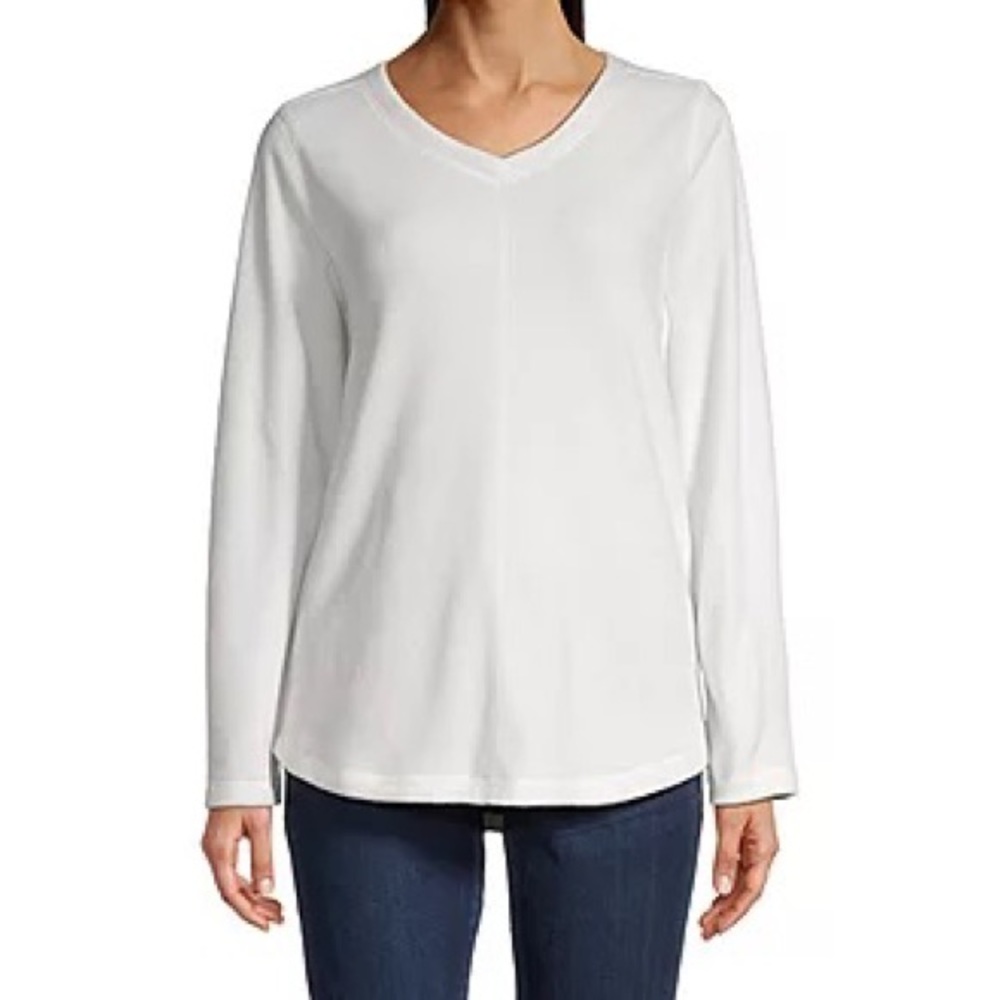 NWT St John’s Bay Fleece V Neck Long Sleeve Sweatshirt - Polar White - Size M